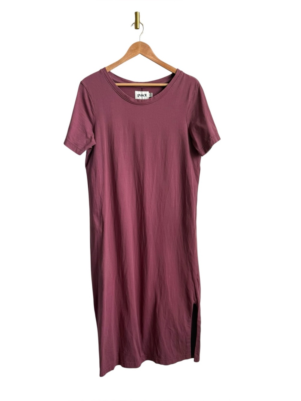 Pact Organic Cotton Midi T-Shirt Dress Burgundy Side Slit Size M